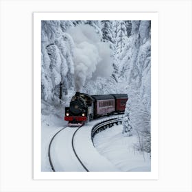 Steam Train In The Snow Art Print