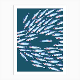 Fish Shaul Nautical Navy And Blue Art Print