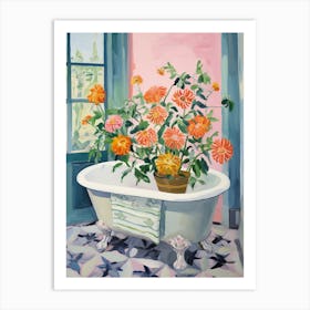 A Bathtube Full Of Zinnia In A Bathroom 2 Art Print