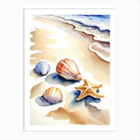 Seashells on the beach, watercolor painting 9 Art Print