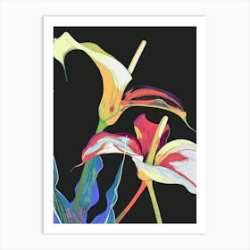 Neon Flowers On Black Calla Lily 3 Art Print