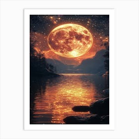 Full Moon Over Lake 13 Art Print