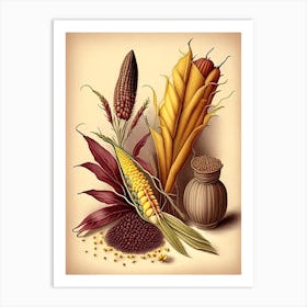 Corn Silk Spices And Herbs Retro Drawing 1 Art Print