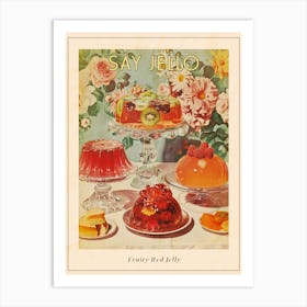 Fruity Red Jelly Dessert Retro Collage 2 Poster Art Print