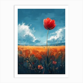 Red Flower In The Field Art Print