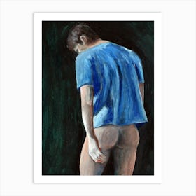 Man In A Blue Shirt - Anton Maliar male nude erotic homoerotic figurative bedroom art impressionism hand painted Art Print