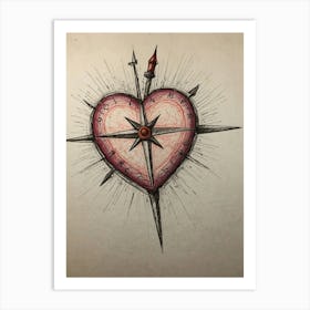 Heart Compass Tattoo 2 Art Print