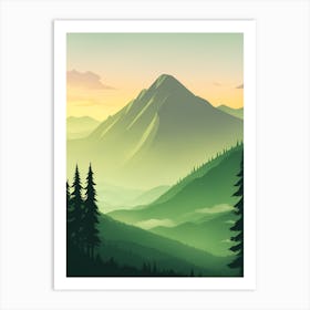 Misty Mountains Vertical Background In Green Tone 9 Art Print