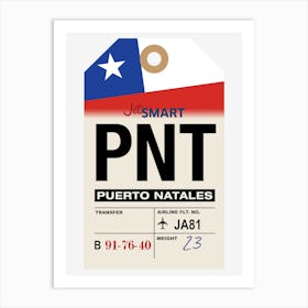 Puerto Natales (PNT) Chile Vintage Airline Luggage Tag Art Print