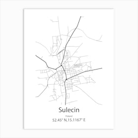 Sulecin,Poland Minimalist Map Art Print