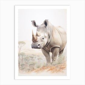Rhino In The Savannah Landscape 5 Art Print