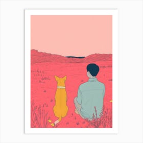 Man And Dog In The Field Art Print