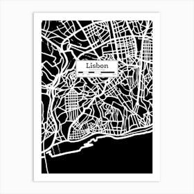 Lisbon City Map, Portugal — Hand-drawn map, vector black map Art Print