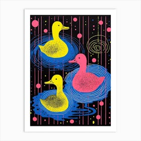 Colourful Duckling Linocut Style Pattern 3 Art Print
