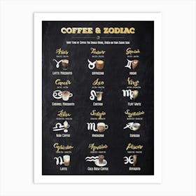 Coffee types and Zodiac sign, #4— coffee poster, Zodiac poster, astrology poster, kitchen poster Art Print