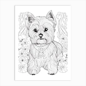 Yorkshire Terrier Dog, Line Drawing 2 Art Print