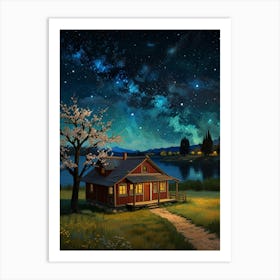 Night Scene With A House Art Print