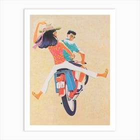Couple On A Motorcycle Vintage Poster Art Print