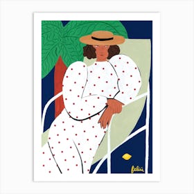 Boater Hat & Polka Dot Dress On A Summer Night Art Print