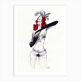 Hand pencil drawing of burlesque woman Art Print