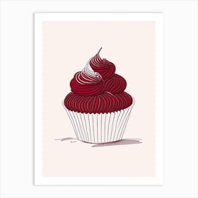 Red Velvet Cupcakes Dessert Minimal Line Drawing 2 Flower Art Print