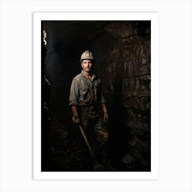 Miners Weathered Portrait Emerging From Deep Shadows Hint Of Grimace Under The Weathered Soot St Art Print