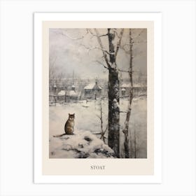 Vintage Winter Animal Painting Poster Stoat Art Print