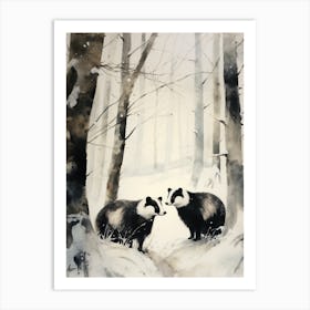 Winter Watercolour Badger 3 Art Print