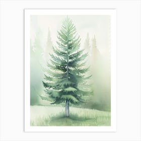 Spruce Tree Atmospheric Watercolour Painting 4 Art Print
