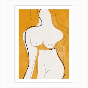 Abstract Yellow Line Nude Art Print
