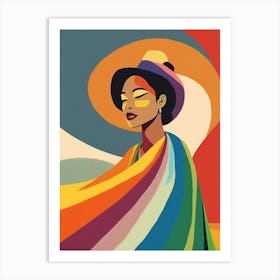 Woman In A Rainbow Scarf Art Print
