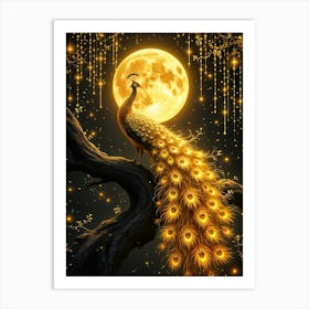 Peacock In The Moonlight Poster