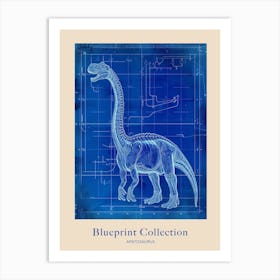 Apatosaurus Dinosaur Blue Print Sketch 6 Poster Art Print