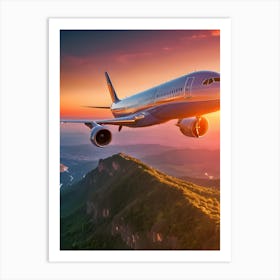 Jumbo Jet Flying Over Mountains - Reimagined Art Print