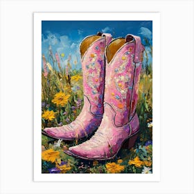 Pink Sparkly Cowgirl Boots 1 Art Print