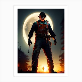 Man Standing In Front Of The Moon Art Print