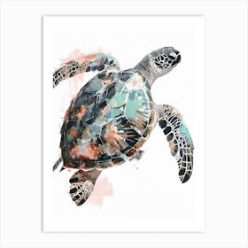 Neutral Watercolour Style Sea Turtle On A White Background Art Print