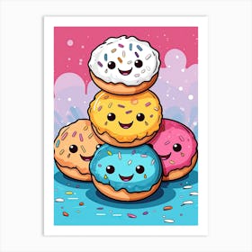 Super Happy Cute Donuts Friends Art Print