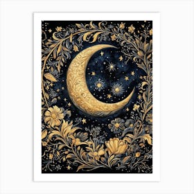 Flowers Moon And Stars William Morris Style Art Print