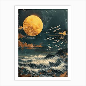 Full Moon Over The Ocean Art Print