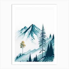 Mountain And Forest In Minimalist Watercolor Vertical Composition 265 Art Print