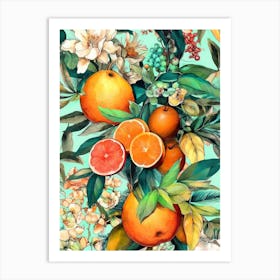 Oranges And Flowers nature flora Art Print
