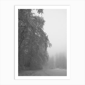 Lonely Snowy Road in Black and White Art Print