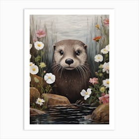 Otter In Flowers 2 Art Print