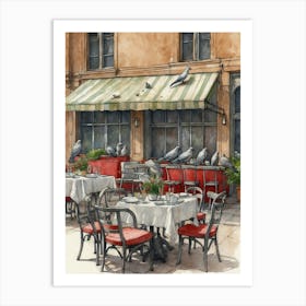 Pigeons At The Cafe Art Print