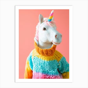 Toy Unicorn In A Knitted Jumper Art Print
