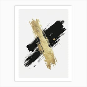 Gold And Black Brushstrokes 3 Art Print