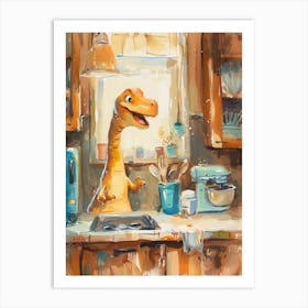 Dinosaur Cooking In The Kitchen Painting 2 Art Print