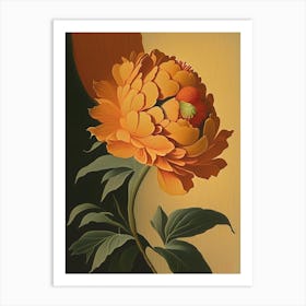 Single Stem Of Peony Orange 2 Vintage Sketch Art Print