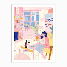 Girl Reading A Book Lo Fi Kawaii Illustration 1 Art Print